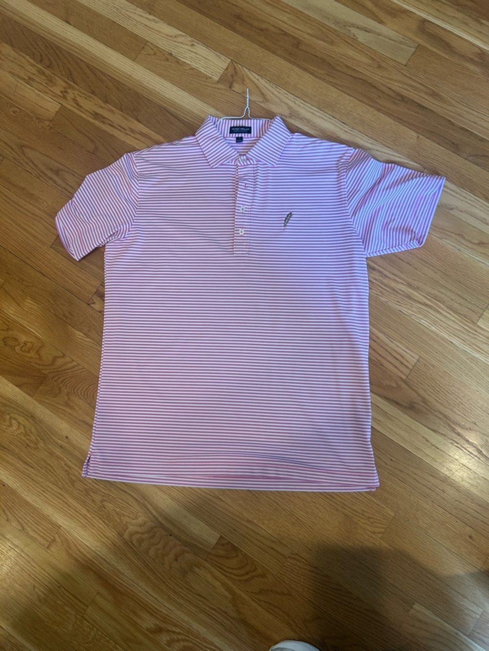 Peter Millar Pink & White Striped Polo - Illinois Ruffle Feather Golf Club Logo